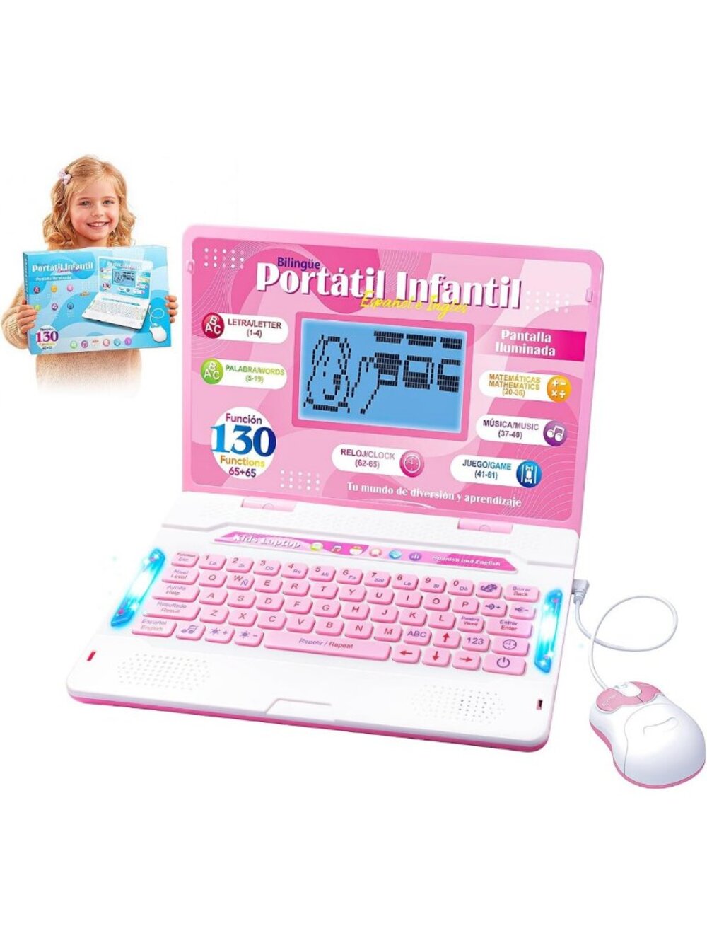Bilingual Kids Toy Laptop - English-Spanish Learning Computer for Ages 5+, Pink